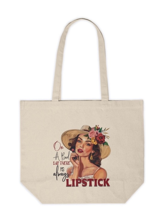 Handmade Handbags - Vintage Style Lipstick Graphic Canvas Tote Bag | Aesthetic Makeup Lover Bag